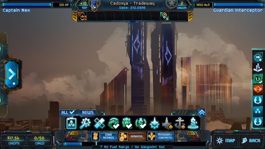 Star Traders: Frontiers city and station interface screenshot from Google Play